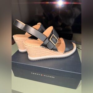 Tommy Hilfiger Black and Tan Wedge Sandals